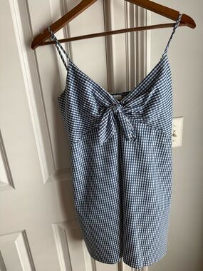 Blue and White Gingham Tie-Front Sundress